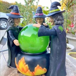 Three witches with light up cauldron figure